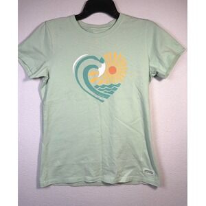 Life is Good Graphic Tee Womens Small Mint Green Excellent Heart Sun Wave Logo